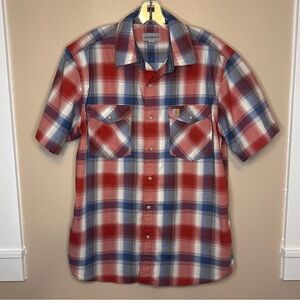 Carhartt Men's Red & Blue Plaid Pearl Snap Western Short Sleeve Shirt Large
